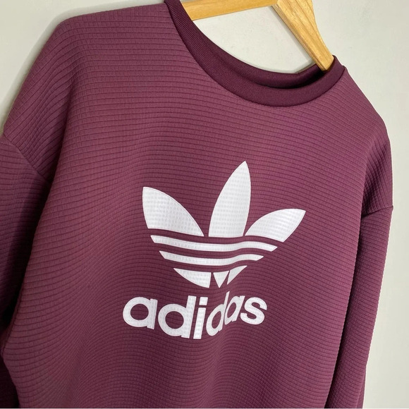 Adidas Maroon White Trefoil 3 Stripes Banded Sweatshirt Top Women's Size Small - Picture 4 of 12